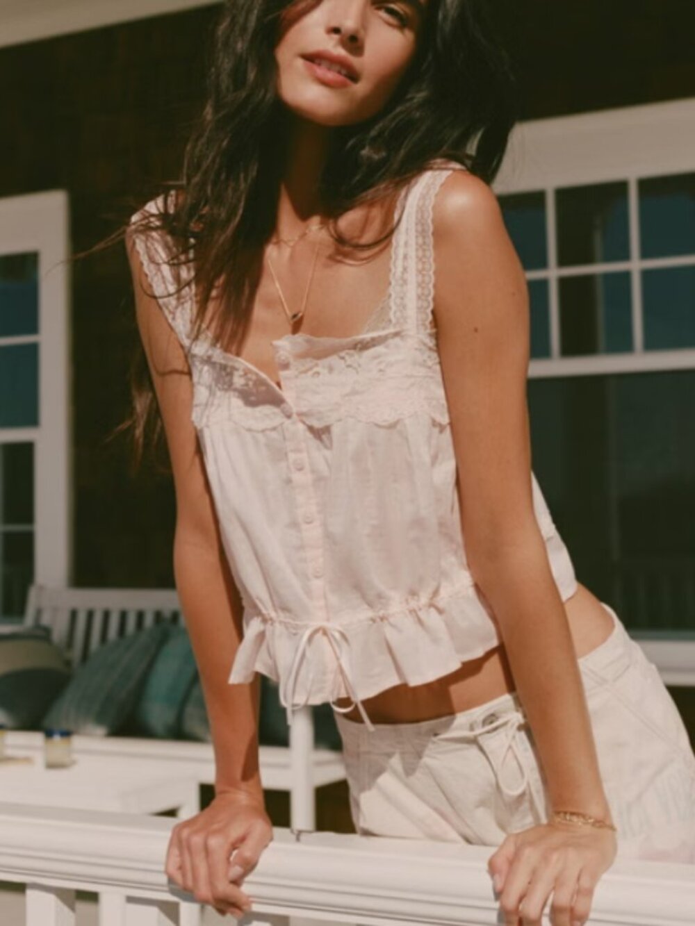 NWOT A&F Lace-Trim Cinched Button-Through Cami Small